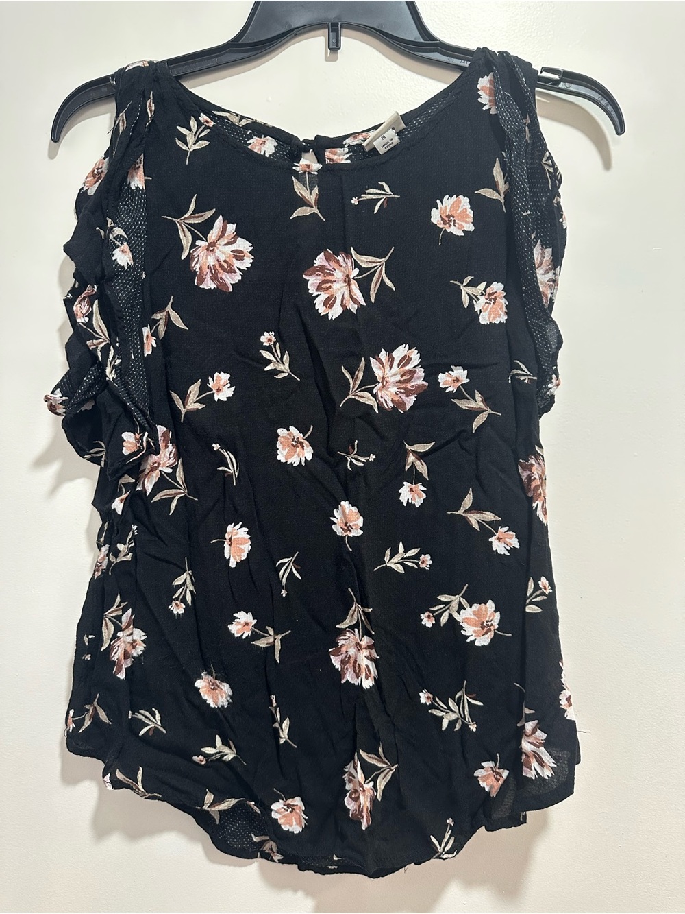 a new day Black Floral Ruffle-Trim Sleeveless Top